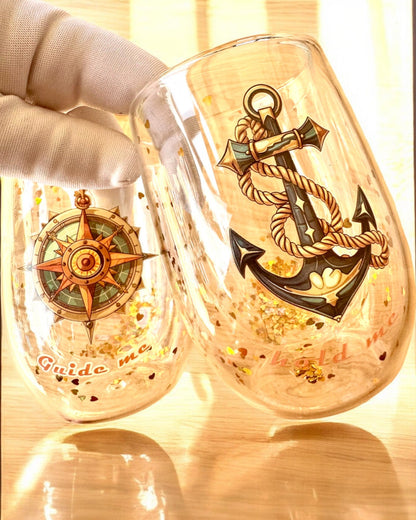 Sklenené "Nautical Dreams" s dvojitými stenami a zlatými lupienkami - súprava 2 ks, 300 ml objem, možnosť personalizácie gravírovaním.